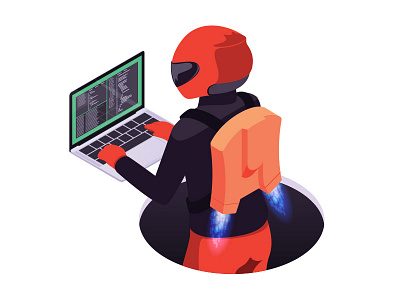 5 Minutes code helmet isometric jetpack laptop