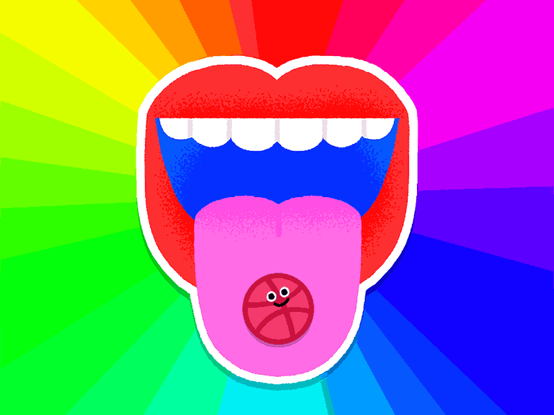 Dribbble Sticker | Instant Creativity character cute dribbble fun happy hippie logo lysergic mouth rainbow tongue trippy