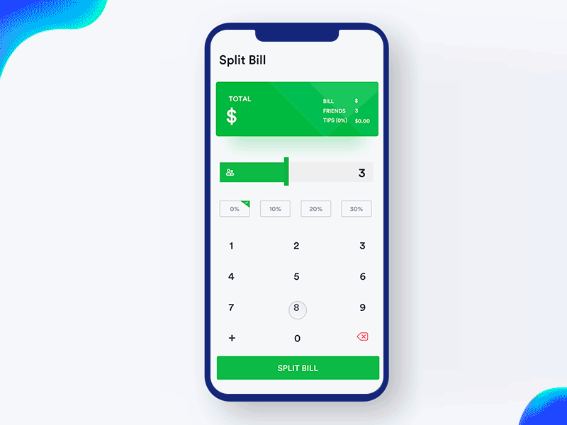 Split bill Interaction app bill calculator equal microinteraction split tips ui unequal ux