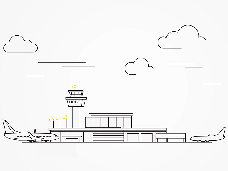 Take off building flat icon line art loop minimal motion outan plane vertigo