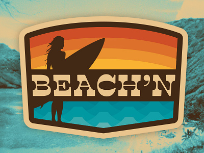 Beach'n badge beach patch sun surf surfing waves