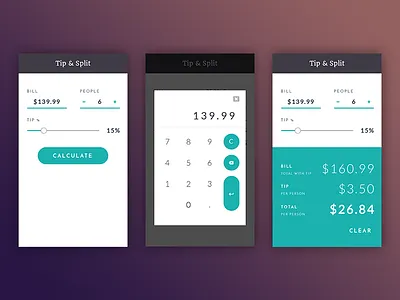 Daily UI #004 Calculator bill calculate calculator daily ui dailyui digits keypad percentage split tips