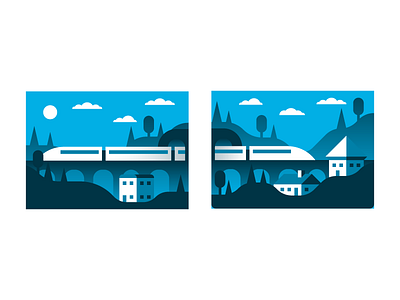 Landscape blue design flat illustration minimalist retro