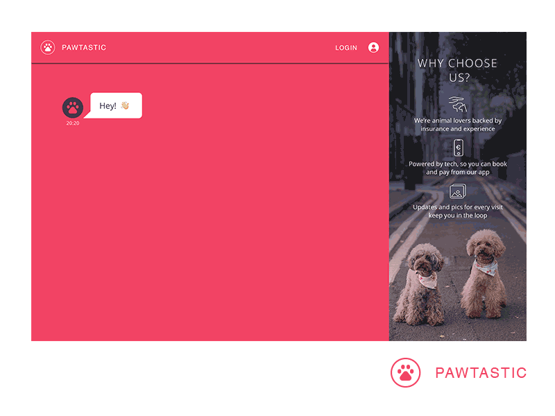 Daily UI Challenge #003 - Landing Page chatbot conversational ui landing page pawtastic