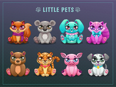 Little Pets animal bear bunny cat dog fox koala pet pig tiger vector zoo