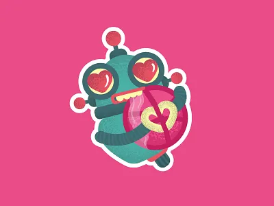 Robot is a fan of dribbles. Sticker design dribbble heart playoff robot sticker