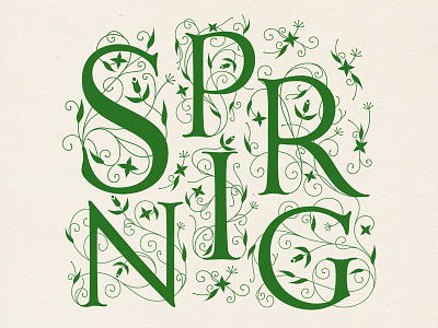 Spring flower lettering letters nature plants spring swirls type