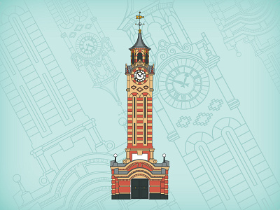 Clocktower architecture buildings clock tower clocktower epsom historical buildings illustration uk vector