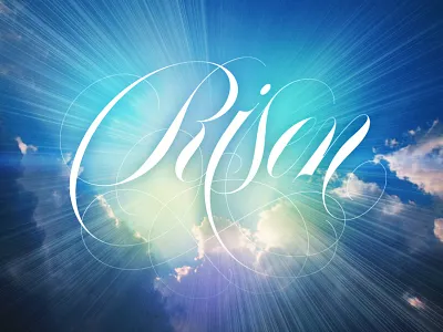 Risen easter identity illustrator light rays risen script sky sun typography