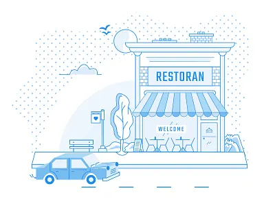 Street Illustration building city daily inspiration design drawing flat illustration restaurant vector