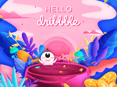 Hello dribbble!!!! hello dribbble illustration invite pink