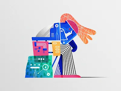 Thinker dribbble flat gradient illustration robot simple textured thinker