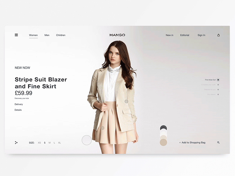 Mango Product Page animation debuts ecommerce shopping smooth ui ux