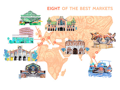 Eight of the best markets - map architecture building illustration map market pattern