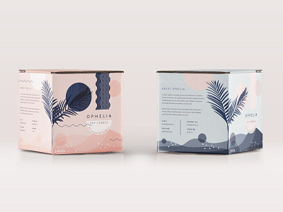 Ophelia candle beauty product packaging blue boho branding box box design brand identity branding candle candle box design candle brand candle branding candle packaging event merchandise design feminine fragrance branding modern branding packaging pink product design tropical packaging