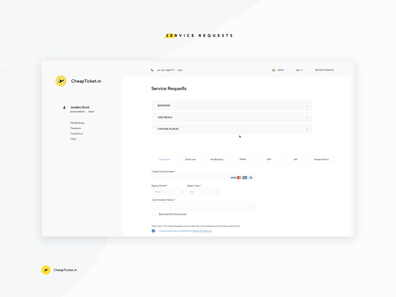 CheapTicket (Service Requests Page) booking clean design minimal motion tickets travel ui ux web