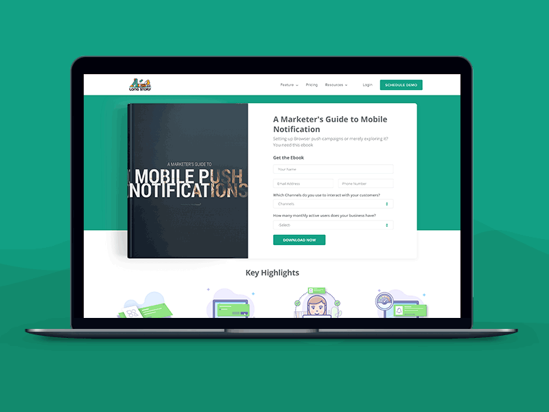 Ebook Landing Page | Daily Ui 003 challenge dailyui ebook landing page laptop marketing automation mobile push notification uiux