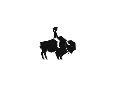 Girl and the Bison animal bison black and white animal logo fauna girl illustration logo mark negative space wild woman