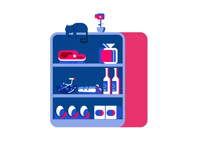 Refrigerator carrots cat eggs food grapes meat milk plant refrigerator