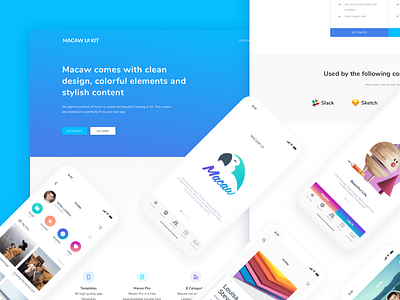 Landing ui page design android design float free freebie ios landing macaw page social ui kit