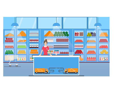grocery supermarket apricot canned casheir colored food fruit girl oranges treasurer