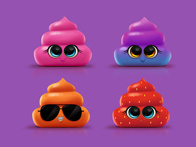 Cute Poops - 2D Illustration big eyes cute gradient orange pink poops purple strawberry toys