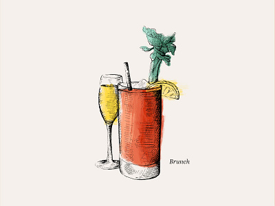 Brunch bloody mary brunch drawn hand illustration menu mimosa restaurant sketch watercolor