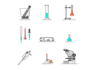 Scientific Set Of Laboratory bunsen burner chemical flask icons laboratory microscope mortar pipette safety glasses science thermometer vector