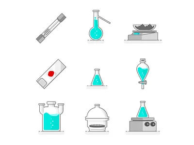 Scientific Set Of Laboratory Materials chemical desiccator erlenmeyer flask heating plate icons laboratory science separating funnel vector wolf bottle