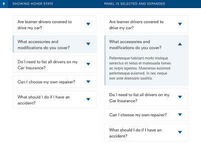 Accordion Design Concept - B accordion expansion panels hover state selected state ui web typography