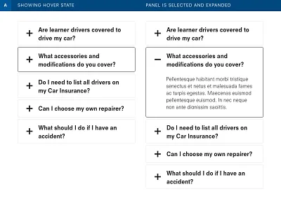 Accordion Design Concept - A accordion expansion panels hover state selected state ui web typography