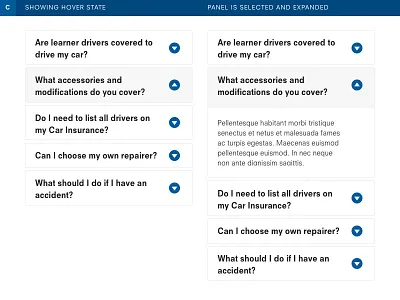 Accordion Design Concept - C accordion expansion panels hover state selected state ui web typography