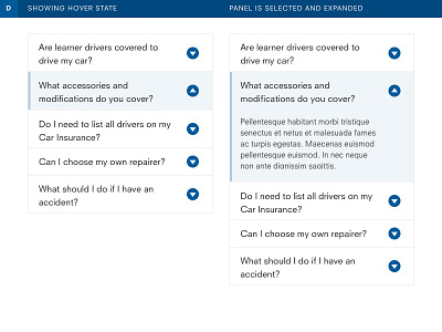 Accordion Design Concept - D accordion expansion panels hover state selected state ui web typography