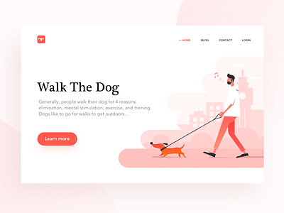 Walk the dog city color dog illustration man music pink walk web