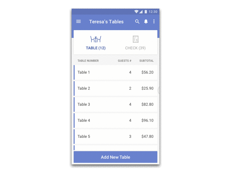 First animation with Principle animation app mobile restaurant ripple scroll server waiter