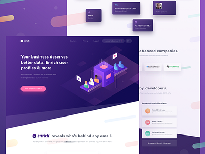 Enrichdata Homepage Design case desktop gradient icon illustration isometric landing machine people study web