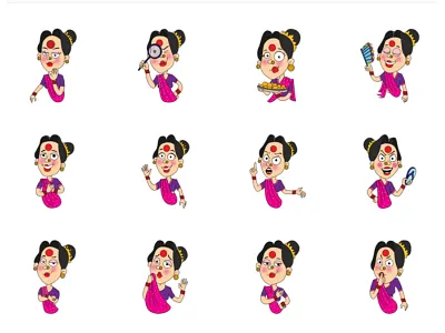 Indian Aunt Emojis aunt chat cute design emoji lovable set shot stickers