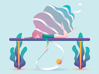 Gymnastics balance beam character design girl gradient gymnastic hair illustration relax rest ribbon sport