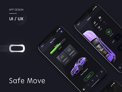 Safe Move app black，black car long range ui ux vehicles