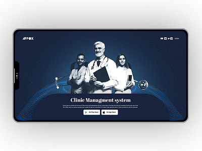 Clinic management system website app landing blue clinic dark theme doctors landing page stethoscope system website
