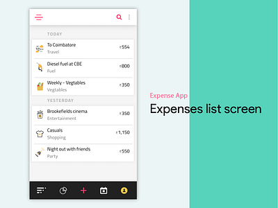 Expense App List Page android app concept expense expense list