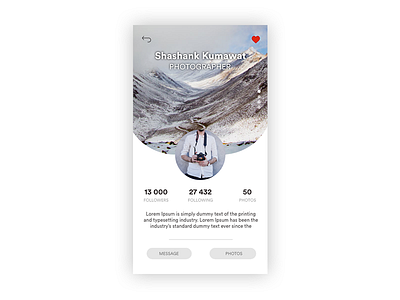 User Profile Photography adobe app mobileapp protfilio ui uidesigner uiux userexperience userinterface ux xd