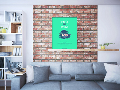 Poster On Shelf PSD Mockup frame free poster psd shelf smart object