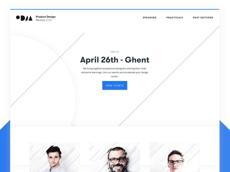 Product Design Meetup 2018 design event ghent landingspage minimal speakers