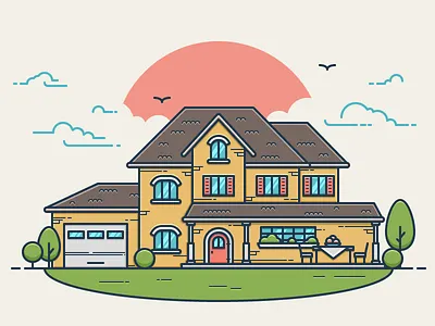 Home adobe cloud contour flat house icon illustrator sun vector