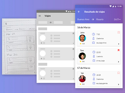 From sketch to reallity app appmobile cards carpool gradient mobile sketch transport ui ux