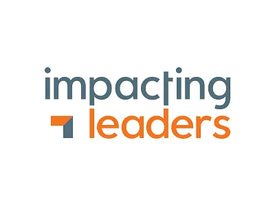Impacting Leaders logo design arrow blue branding dimensional geometric logo lowercase negative space orange