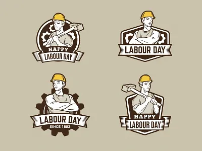 Vintage Labour Day Badges Collection badges collection day helmet labels labor labour seal tools vector vintage worker