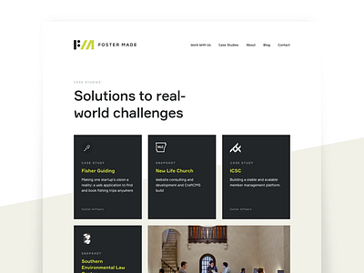 Foster Made Case Studies card case studies case study focus lab foster made grid landing page ui ux