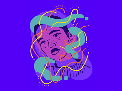 Shortwaves blue character face illustration orange portrait purple woman yellow